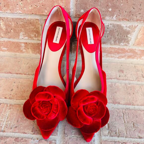 Antonio Melani Red Velvet Floral Heels Size 9.5 - Picture 5 of 7
